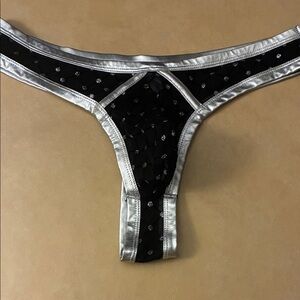 Mens mesh Black and Silver Thong L